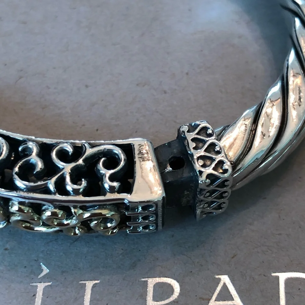 RARE 14k Gold Sterling Silver .925 Filigree Hinge Twisted Cuff Silpada Bracelet - Picture 3 of 8